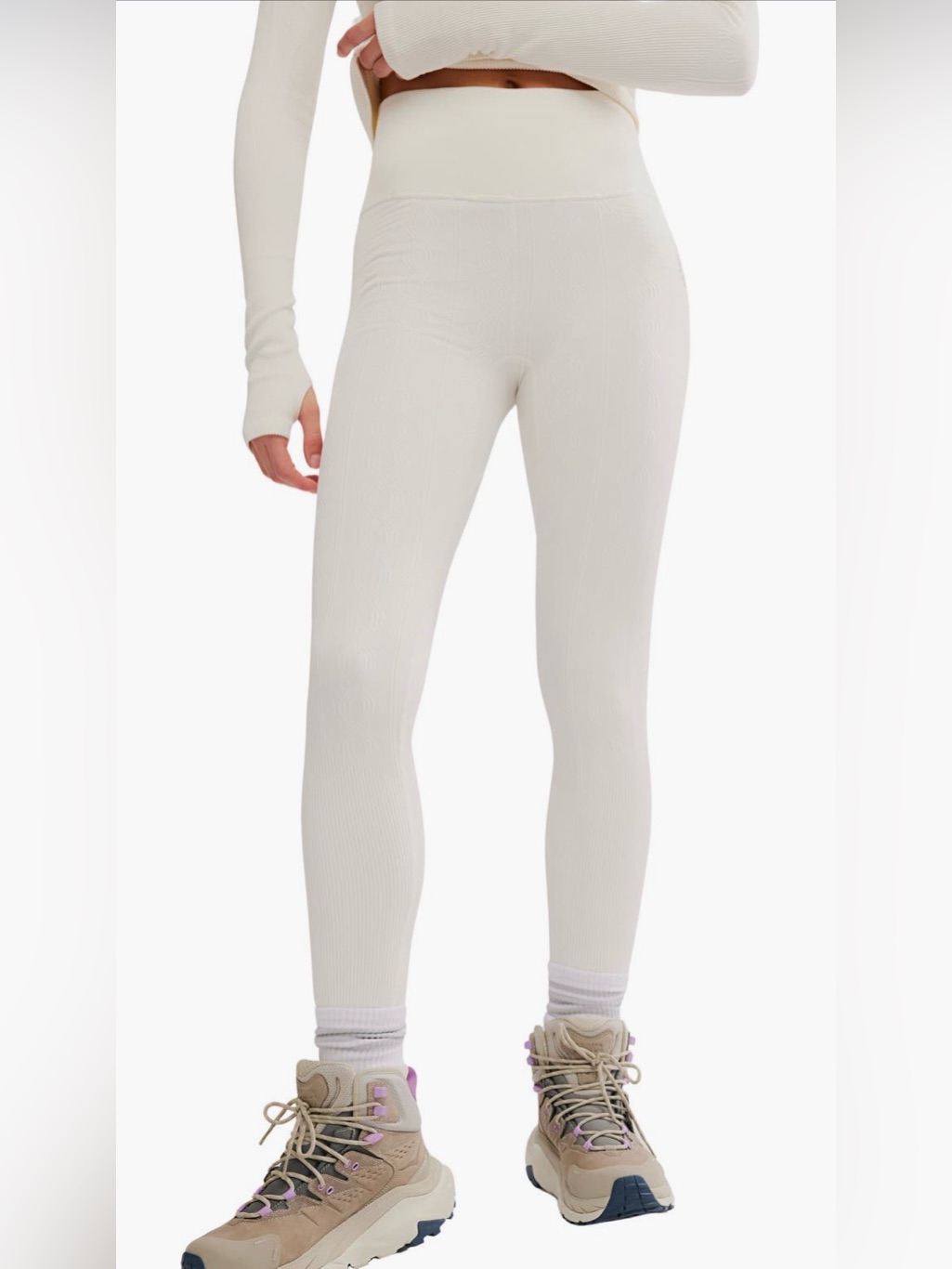Free People Movement Run Around Base Seamless Ribbed High-Waist Leggings Cream